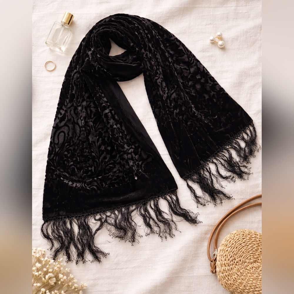 VALERIE STEVENS VELVET AND SILK BLEND SCARF